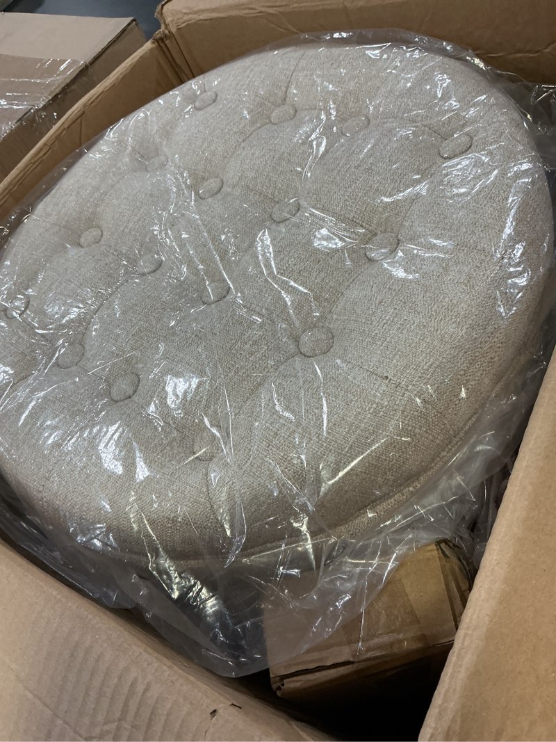 Condition photo showing Good Condition for homepop home decor upholstered round tufted foot rest ottoman ottoman with storage for living room & bedroom decorative home furniture, twine small light brown