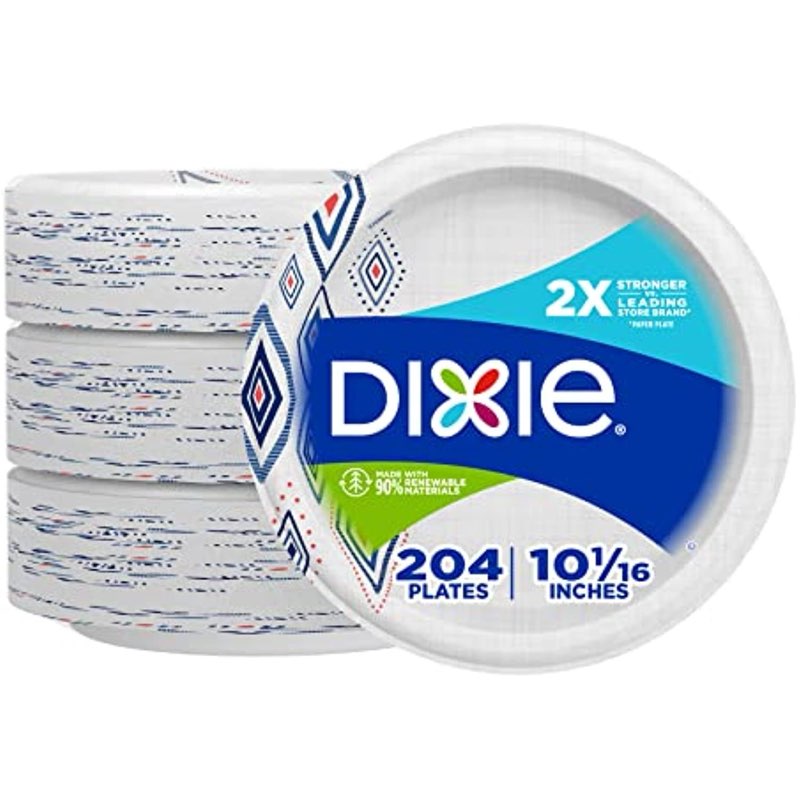 Dixie 10 Inch Paper Plates, Dinner Size Printed Disposable Plate, 204 Count (3 Packs Of 68 Plates)