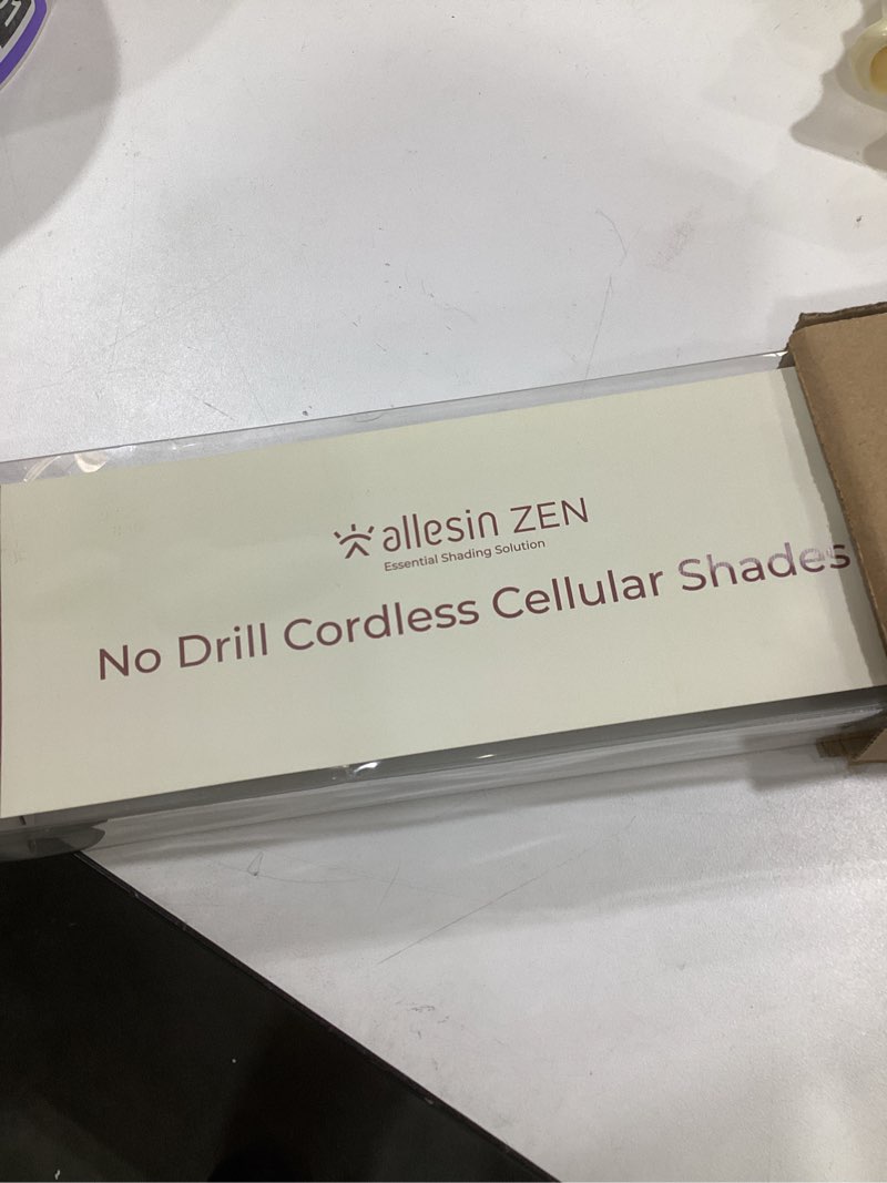 Condition photo showing As Is for Allesin Zen No Drill Blinds for Windows Blackout Cordless Cellular Shades Honeycomb Blinds Pull Down, Free Stop Easy Install for Home and Office, Blackout, White, 24" W x 36" H White-100% Blackout 24"W x 36"H