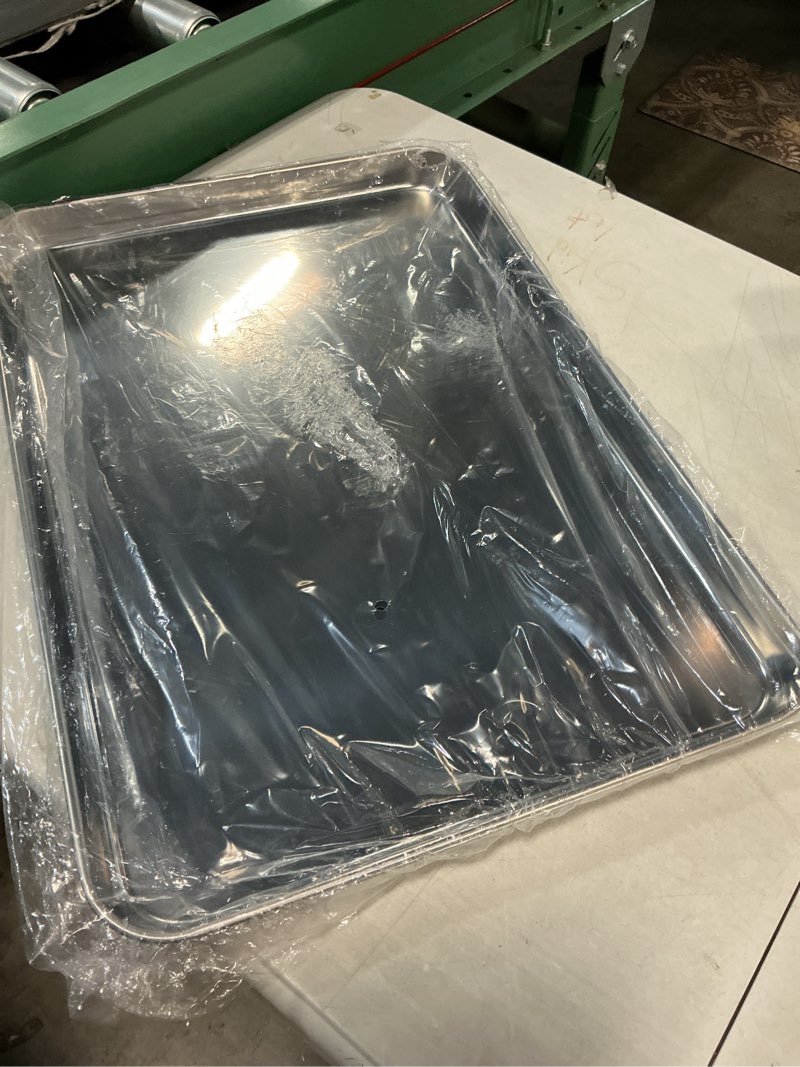 Condition photo showing Good Condition for commercial quality baking sheet pan set, natural stainless steel cookie sheet, warp resistant nonstick baker's half sheet pan, large thick cookie tray pans for baking, roasting(2 pack, 20x14inch) 2 baking pans (20 in)