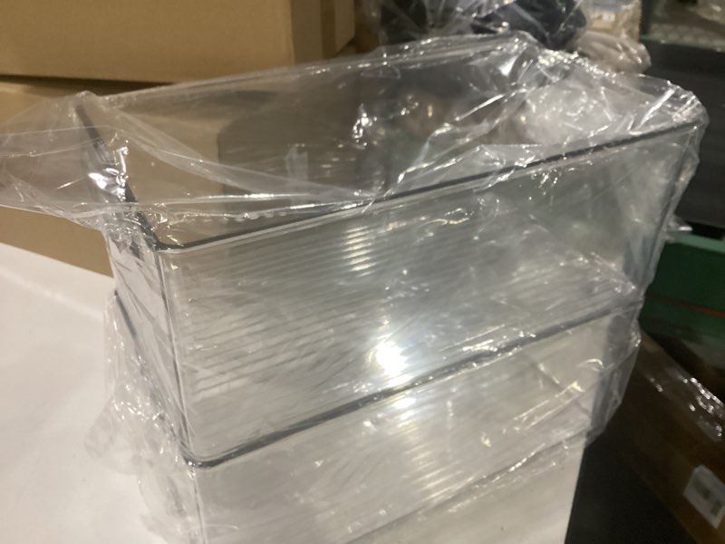 Condition photo showing New/Like New for heyuzb 2 pack clear freezer organizer bins stackable storage bins with side handles for kitchen pantry cabinet organzation and storage