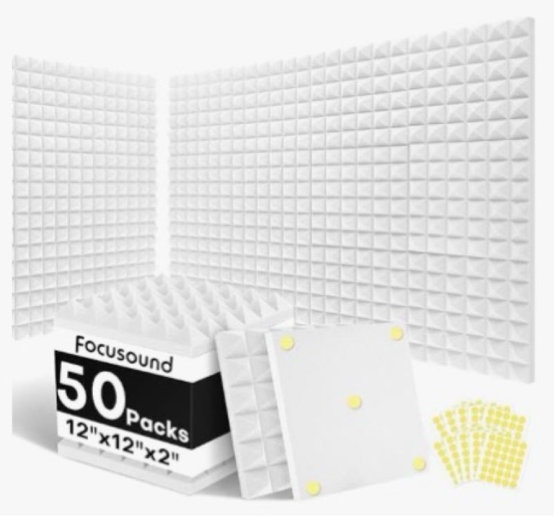 focusound white acoustic panels 50 pack 2"x12"x12" with 300 pcs double-side adhesive - sound proof p