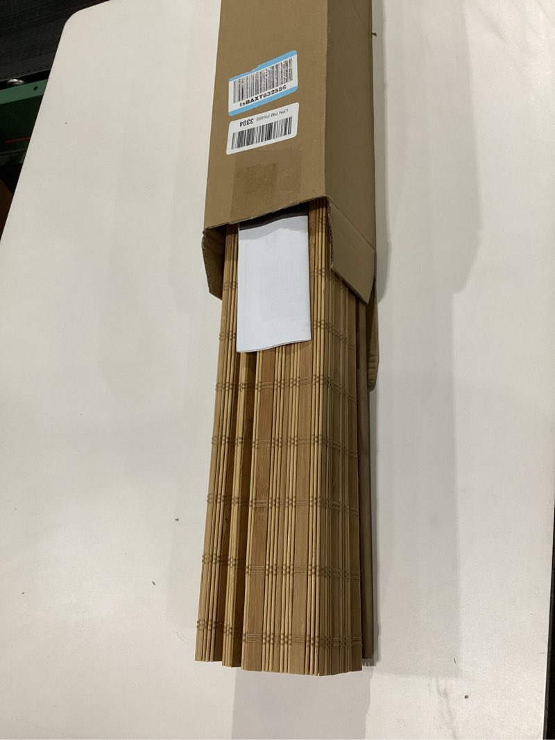 Condition photo showing As Is for LazBlinds No Tools No Drill Cordless Bamboo Roman Shades, Light Filtering Window Treatment, Roll Up Bamboo Blinds for Windows 20'' W x 64'' H, Dali Native Light Filtering-dali Native 20" W x 64" H