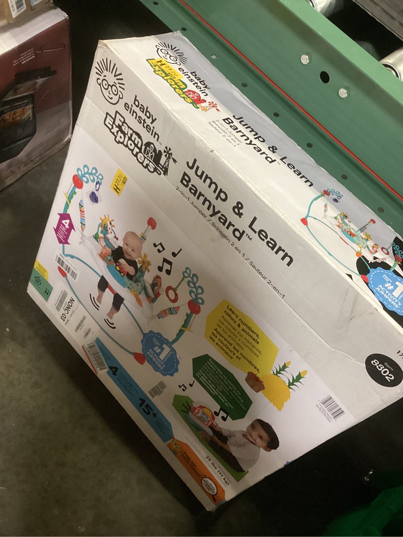 Condition photo showing New/Like New for baby einstein farm explorers jump & learn barnyard 2-in-1 baby jumper activity center with interactive toys, music, lights, & sounds, ages 6-12 months
