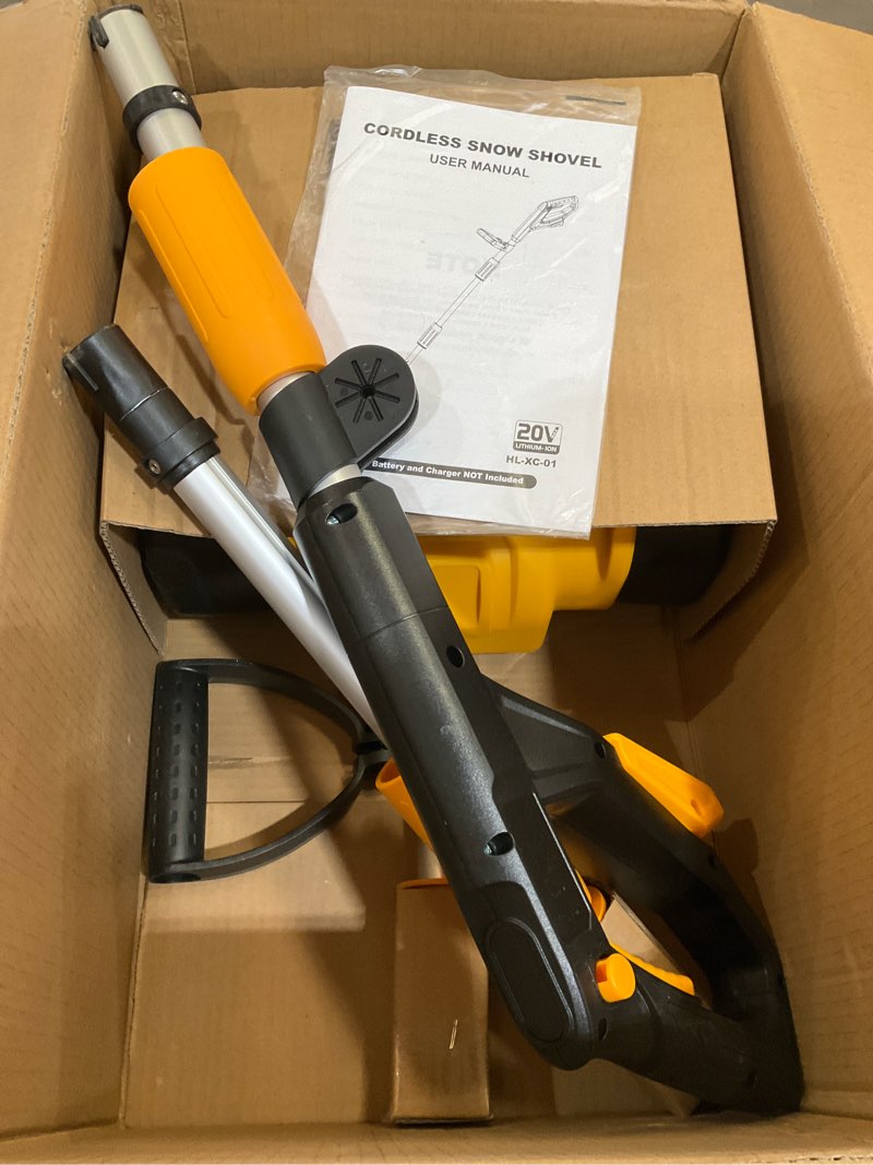 Condition photo showing As Is for cordless snow shovel compatible with dewalt 20v max battery (tool only), 11" lightweight electric snow blower with 20ft max throw & adjustable handle, snow thrower for driveway, deck, patio & steps