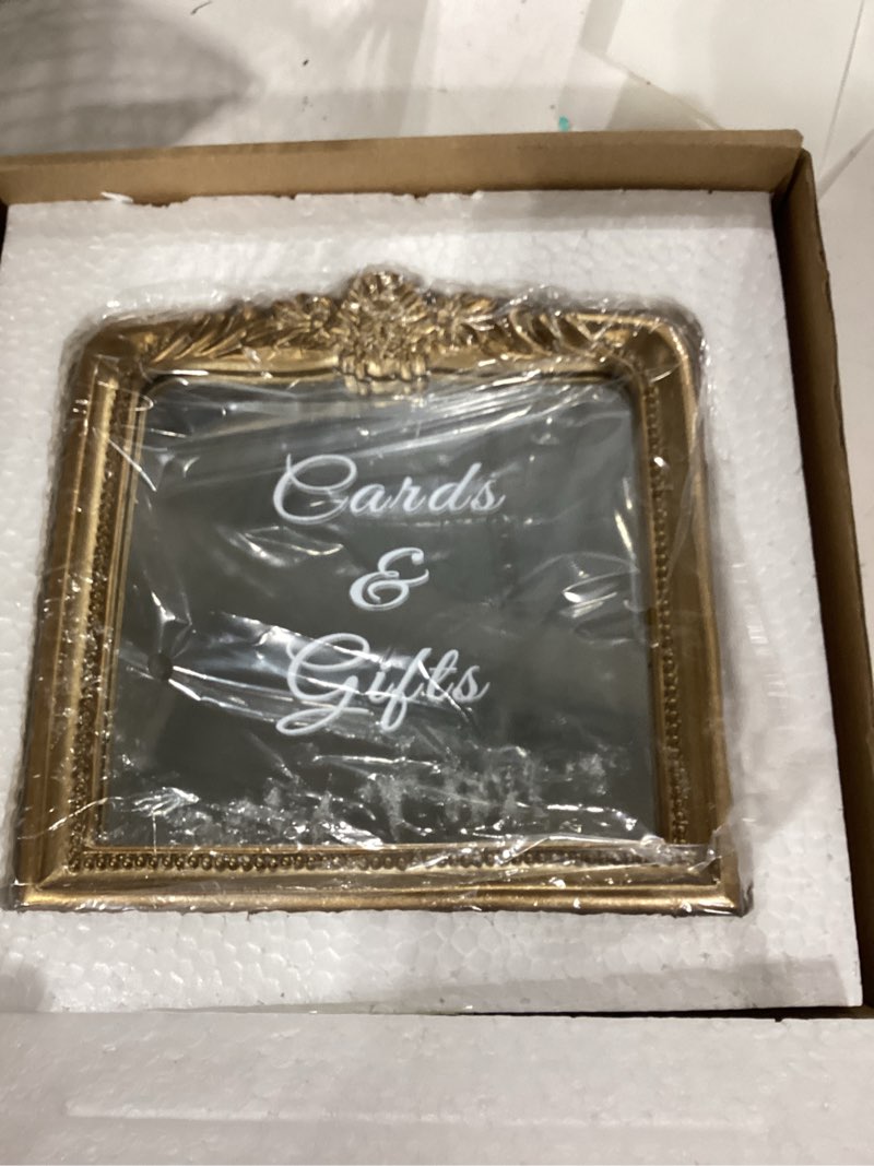Condition photo showing Good Condition for bucherry elegant wedding cards & gifts sign rustic resin photo frame mirror with stand vintage reception decoration for wedding bridal shower engagement 7.3" x 7.5"