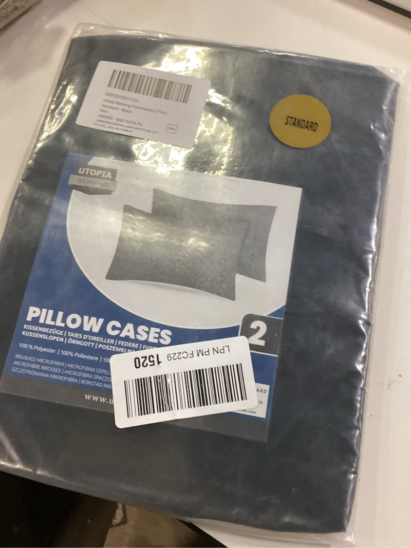 Condition photo showing New/Like New for Utopia Bedding Standard Pillow Cases - 2 Pack - Envelope Closure - Soft Brushed Microfiber Fabric - Shrinkage and Fade Resistant Pillow Covers Standard Size 20 X 26 Inches (Standard, Black) Black Standard - Pack of 2