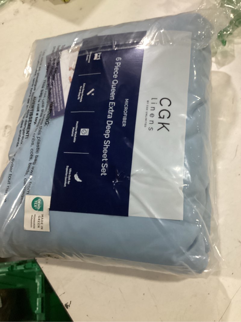 Condition photo showing Good Condition for extra deep queen sheet set - 6 piece breathable and cooling sheets - hotel luxury bedding for women, men, kids & teens - easy secure fit - soft, wrinkle free & comfy - extra deep pockets - light blue 21 - baby blue queen