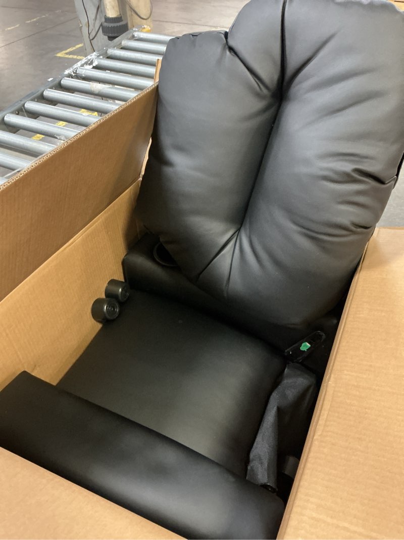 Condition photo showing Good Condition for (Incomplete)Flash Furniture Chandler LeatherSoft Kids Recliner with Cup Holder and Safety Recline, Contemporary Reclining Chair for Kids, Supports up to 90 lbs., Black Black Leathersoft