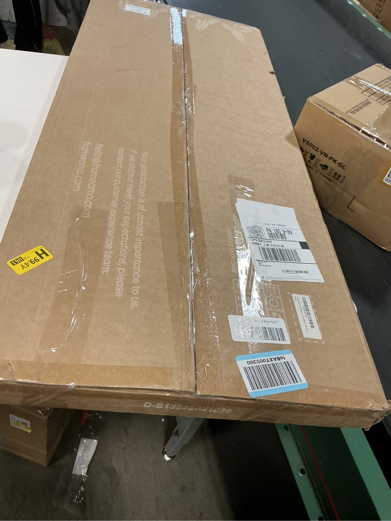 Condition photo showing New/Like New for Frame Amo 13.5x40 Black Solid Wood Poster Frame, White Mat for 10x30 Image, Tempered Glass Front, 1.5 inch Wide, 1 inch Thick, High-End, Heavy-Duty, Gallery Grade & Acid-Free Black 13.5x40