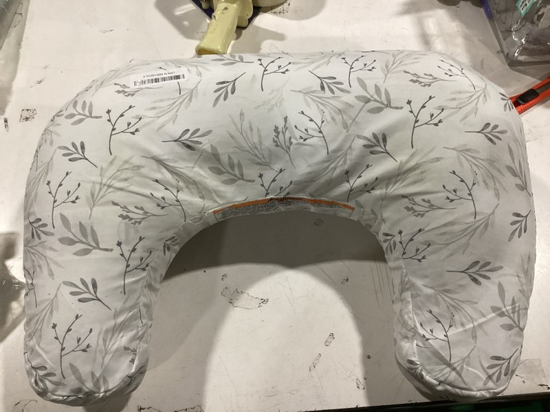 Condition photo showing Good Condition for Boppy Nursing Pillow - Firm, Ergonomic U-Shaped Bottle and Breastfeeding Pillow with High Lift for Comfort and Support, Spacious Surface - Gray Gentle Leaves New Nursing Pillow Gray Gentle Leaves