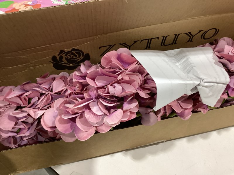 Condition photo showing New/Like New for zytuyo 3pcs pink purple hydrangea artificial flowers 20" large fake latex real touch hydrangeas flowers with stems faux silk bouquet for indoor home decor table wedding party floral outdoor