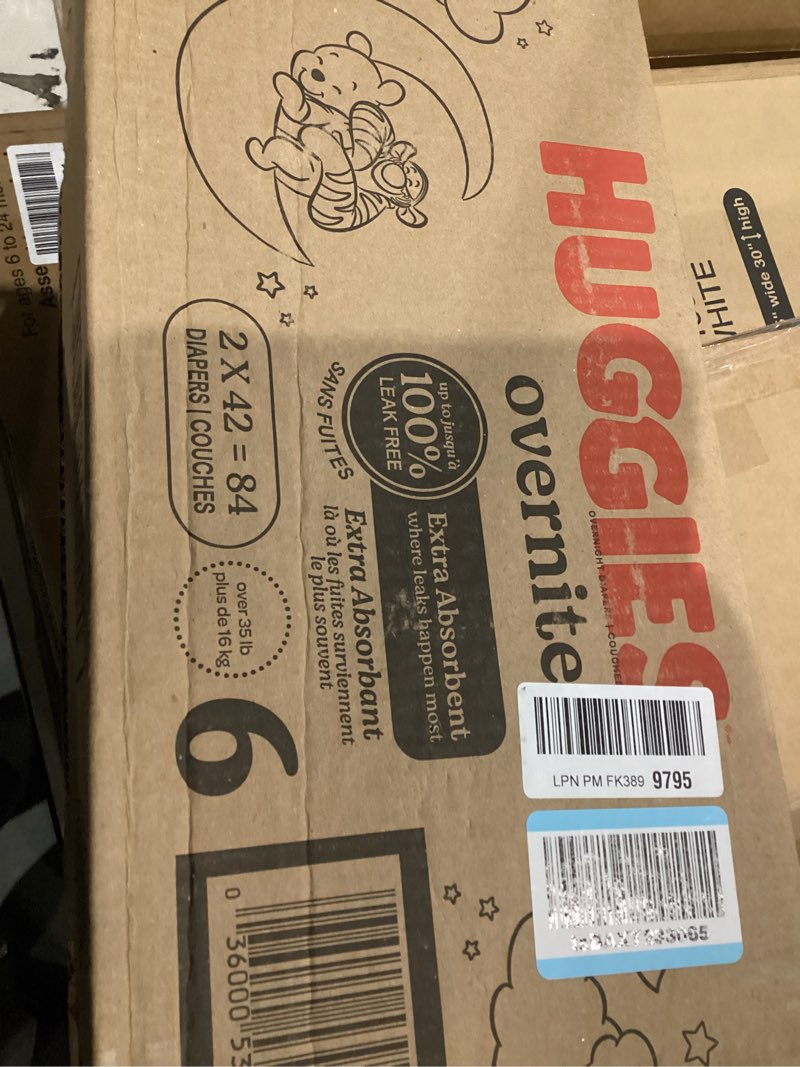 Condition photo showing New/Like New for Huggies Size 6 Overnites Baby Diapers: Overnight Diapers, Size 6 (35+ lbs), 84 Ct (2 Packs of 42), P
