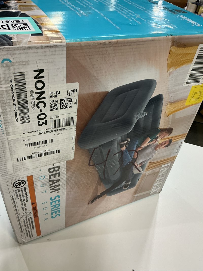 Condition photo showing As Is for Intex Inflatable Pull-Out Sofa: Velvety Surface, 2-in-1 Valve, Cupholder, 46" x 88" x 26" - Blow-Up Couch and Folding Queen Size Air Mattress Bed