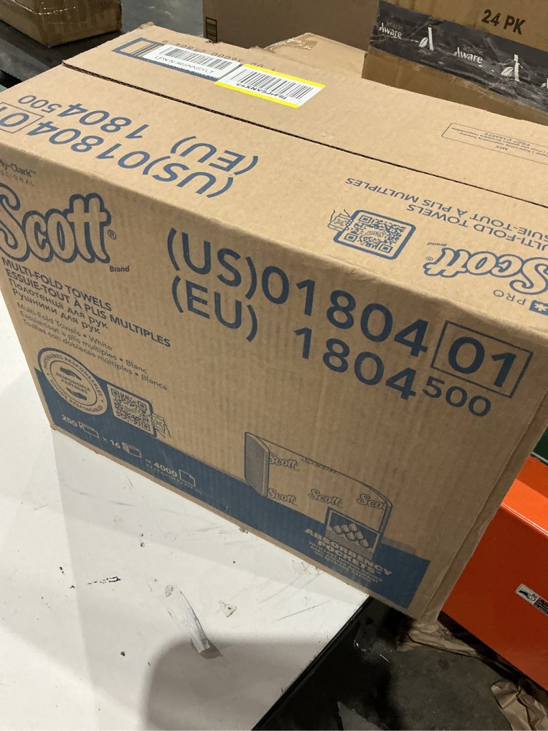 Condition photo showing New/Like New for scott® professional universal multifold paper towels, bulk (01804), absorbency pockets, 9.2" x 9.4" sheets, plus tier, compressed, white (250 sheets/pack, 16 packs/case, 4,000 sheets/case) 250 count (pack of 16)