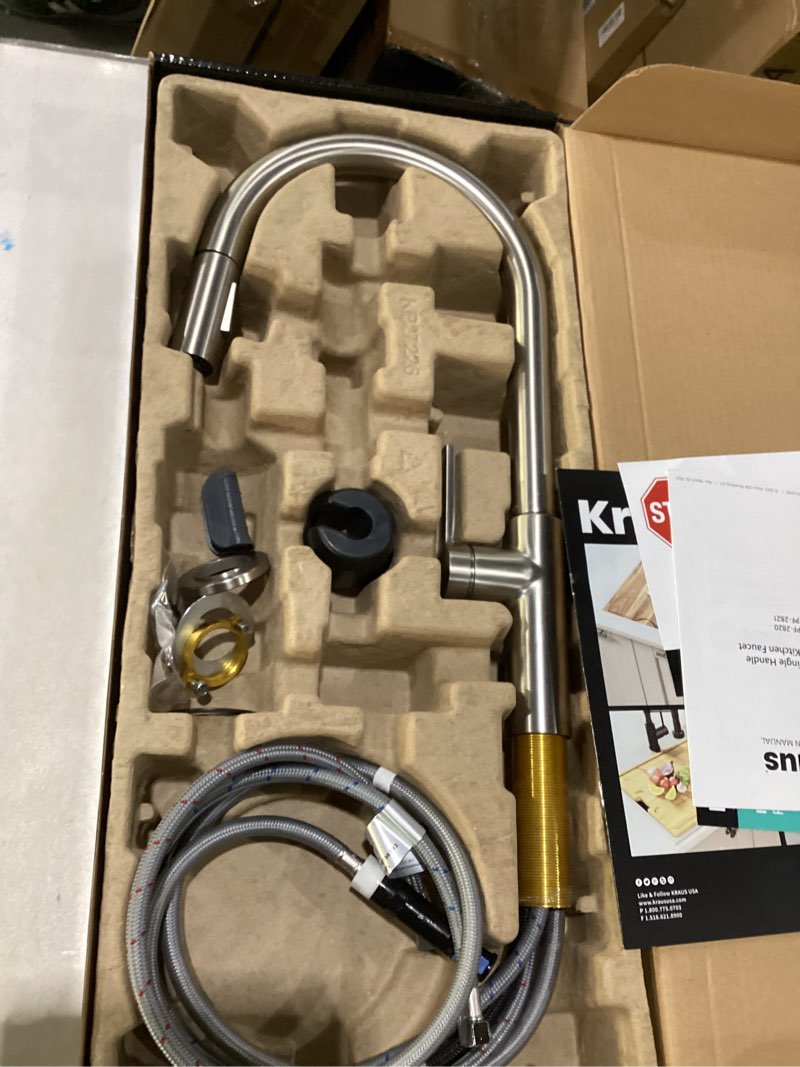 Condition photo showing As Is for kraus kpf-2820sfs oletto single handle pull-down kitchen faucet, 17 inch, spot free stainless steel