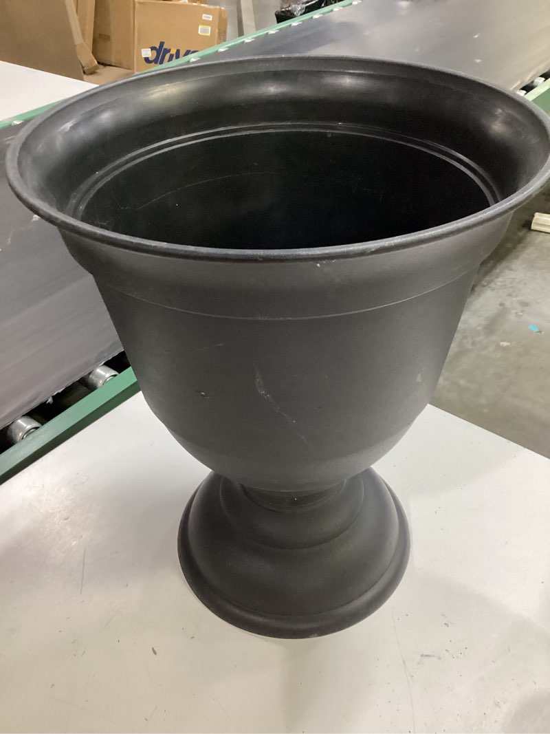 Condition photo showing As Is for style selections round 15.91-in w x 19-in h black recycled plastic indoor/outdoor planter