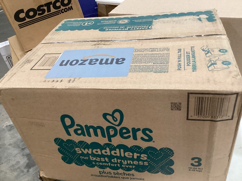 Condition photo showing New/Like New for pampers swaddlers diapers, size 3 (13-26 lbs), 168 count, absorbent, keeps baby dry and comfortable, skin safe disposable baby diaper size 3 168