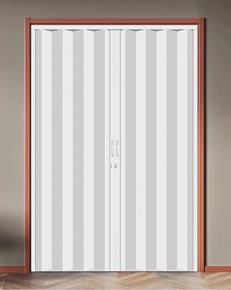 DIYHD 60X80in Grey PVC Folding Accordion Door for Interior, Includes Mounting Hardware, Handle & Latch, Close on Middle 60X80in Double Door Dark Gray