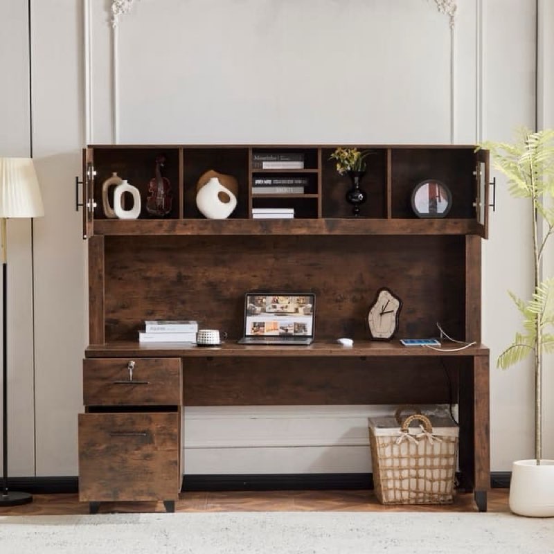 Modern Rustic Computer Desk With Storage Hutch_Component_14