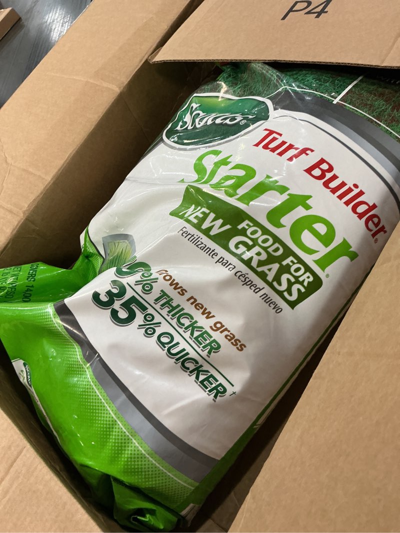 Condition photo showing Good Condition for scotts turf builder starter fertilizer for new grass, use when planting seed, 14,000 sq. ft., 42 lbs. standard 14,000 sq. ft.