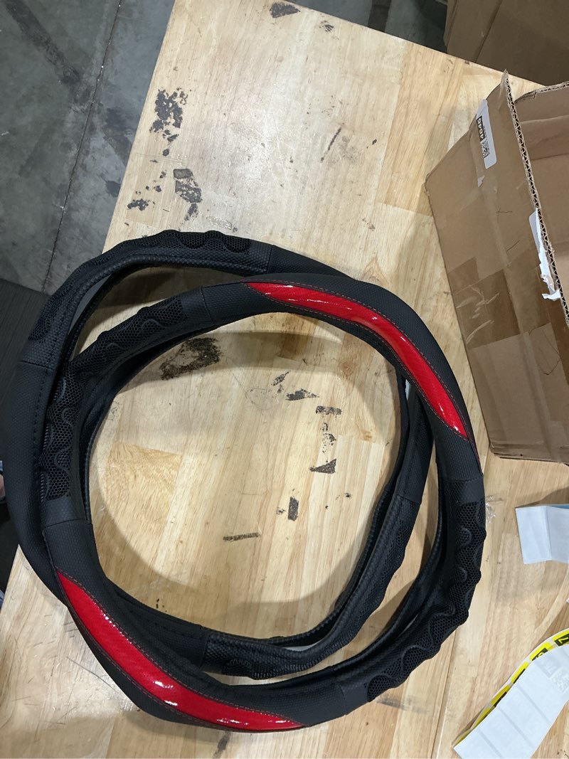 Condition photo showing Good Condition for car steering wheel cover, leather steering wheel cover leather black&red)