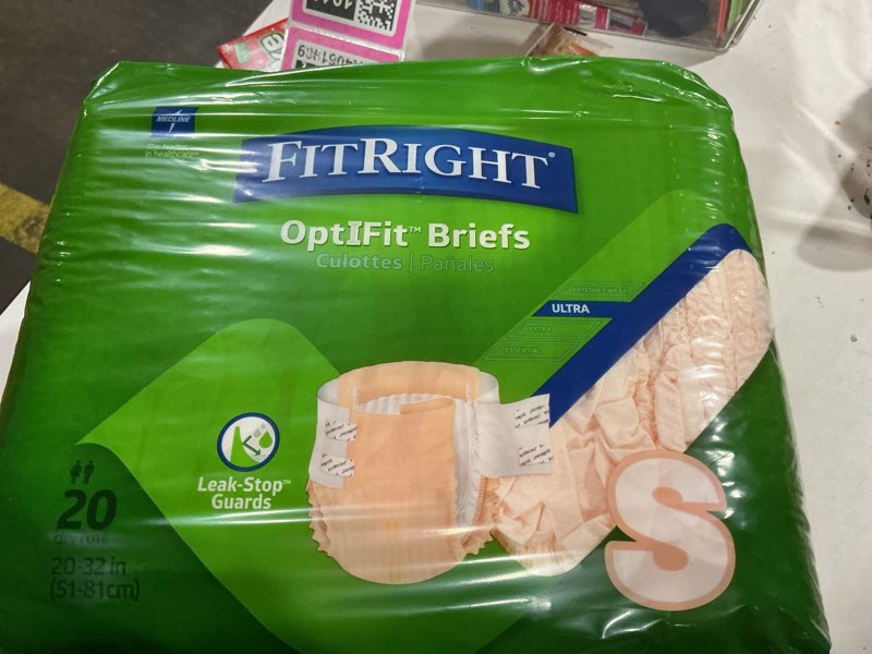 Condition photo showing New/Like New for (Similar to stock photo) (bidding on 4 packs) (size small) FitRight Adult Diapers, Extra+ Heavy Absorbency, XL (Waist Size 56in-64in), 20 Count, OptiFit Incontinence Briefs for Men and Women, Disposable, Moisture-Wicking, Leak Protection, 20 Count X-Large