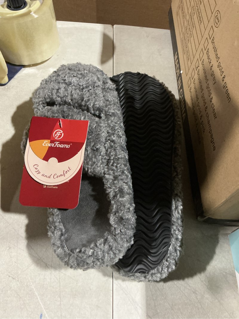 Condition photo showing Good Condition for EverFoams Womens Fuzzy Open-toe Slippers Soft Comfy Memory Foam Indoor House Shoes 7-8 Cool Gray