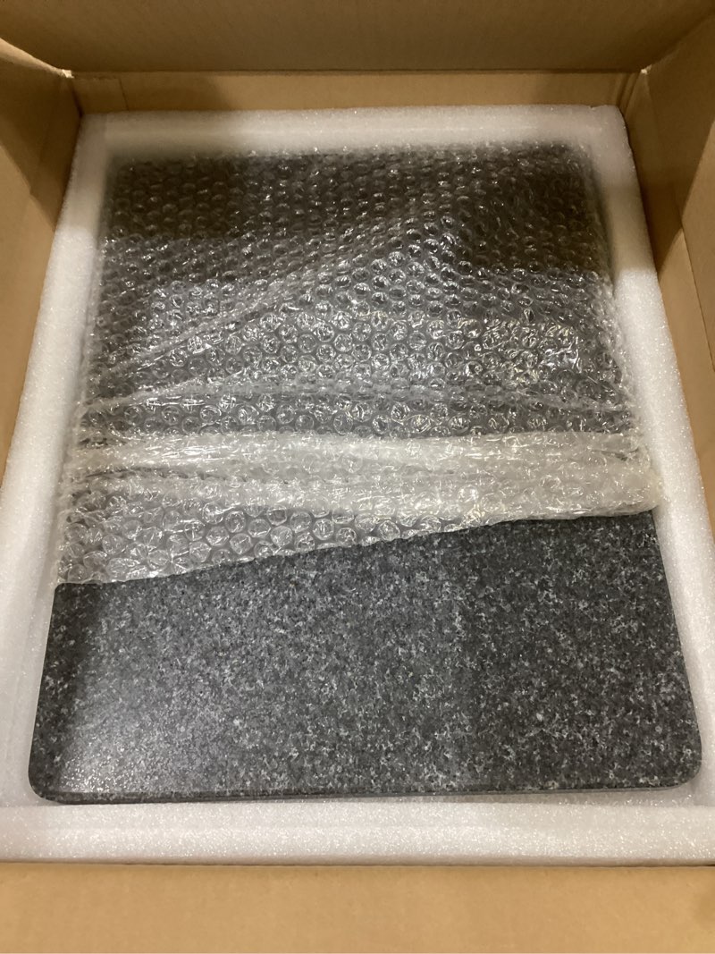 Condition photo showing Good Condition for natural black granite cutting board for kitchen, black stone pastry borad 16x12x0.5 inch, with non-slip feet, for serving, baking, and tempering chocolate. 16"l x 12"w black