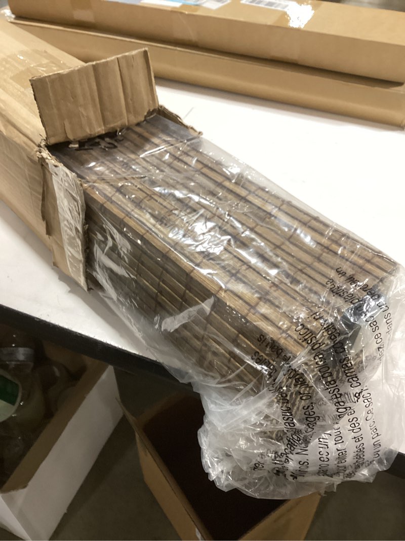 Condition photo showing Good Condition for LazBlinds No Tools No Drill Cordless Bamboo Roman Shades, Light Filtering Window Treatment, Roll Up Bamboo Blinds for Windows 27.5'' W x 64'' H, Eastfield Teak Light Filtering-eastfield Teak 27.5" W x 64" H