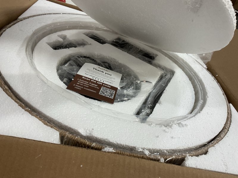 Condition photo showing New/Like New for 25.6" Large Rattan Chandelier, 6-Light Boho Pendant Light with Fabric Shade, Farmhouse Rattan Hanging Ceiling Light Fixture for Dining Room, Living Room, Kitchen Island, Bedroom, Hallway, Foyer 25.6" Straight weaving