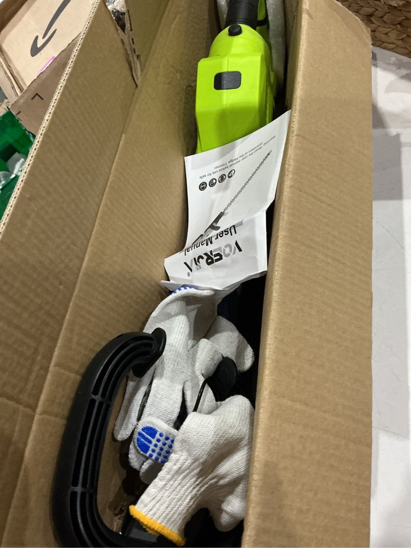 Condition photo showing As Is for 21v hedge trimmer cordless with battery, 20" lightweight electric bush trimmer, 2x 2.0ah batteries & lcd display, 180° rotating handle, 3000rpm dual-action blades, 2/3" gap for shrubs 2000mah
