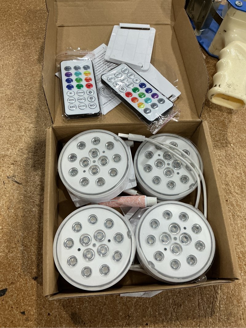 Condition photo showing Good Condition for pool lights, upgraded rechargeable submersible led lights with remote ip68 waterproof 16 colors hot tub underwater pool lights for above ground pool, bath, party, vase 4 pack