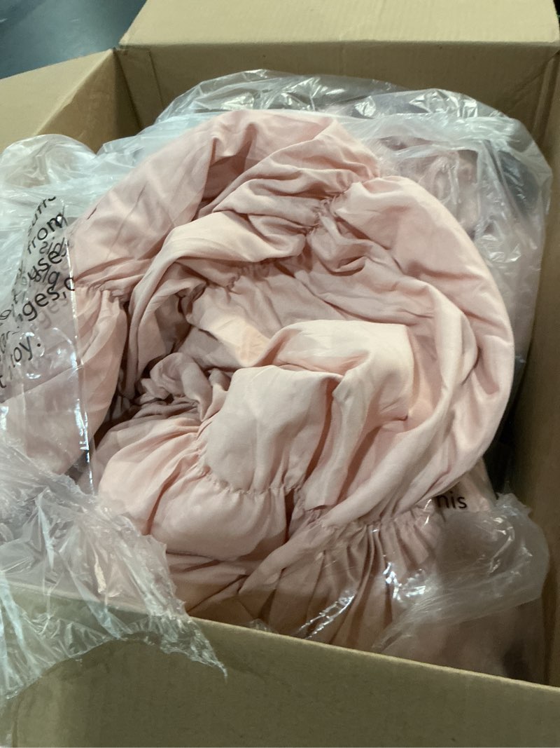 Condition photo showing As Is for Andency Ruched Blush Pink Queen Comforter Set, Shabby Chic Pleated Bedding Sets 3 Pieces, Lightweigh