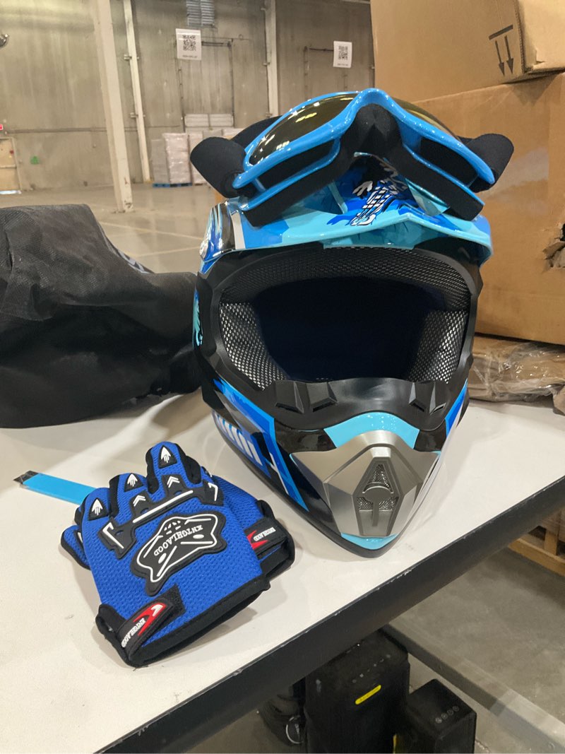 Condition photo showing Good Condition for Dirt Bike Helmet Youth Motocross Helmet Full Face ATV Four Wheeler Motorcycle BMX Helmet for Boys Girls, Off-Road Protective Gear with Goggles