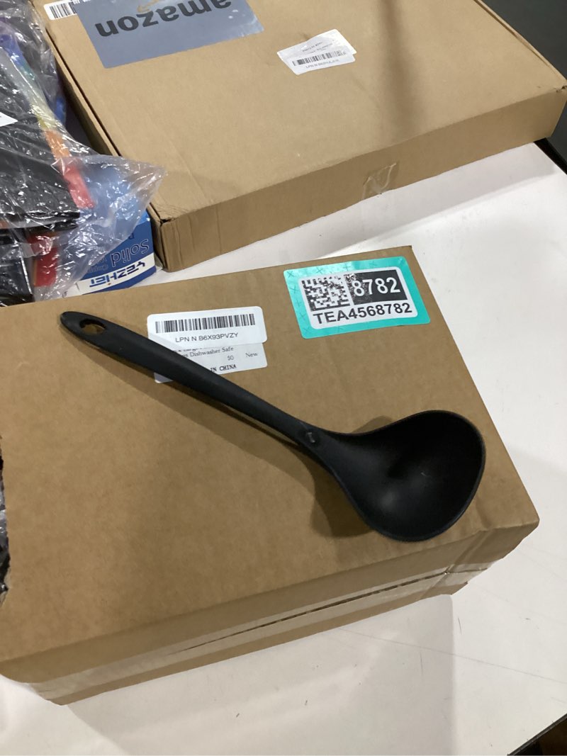 Condition photo showing As Is for 80 pack large plastic ladle spoons 8.86 inch heavy duty disposable serving spoon with long handle, heat resistant soup ladle utensils bulk for party catering buffer restaurant weddings dishwasher safe