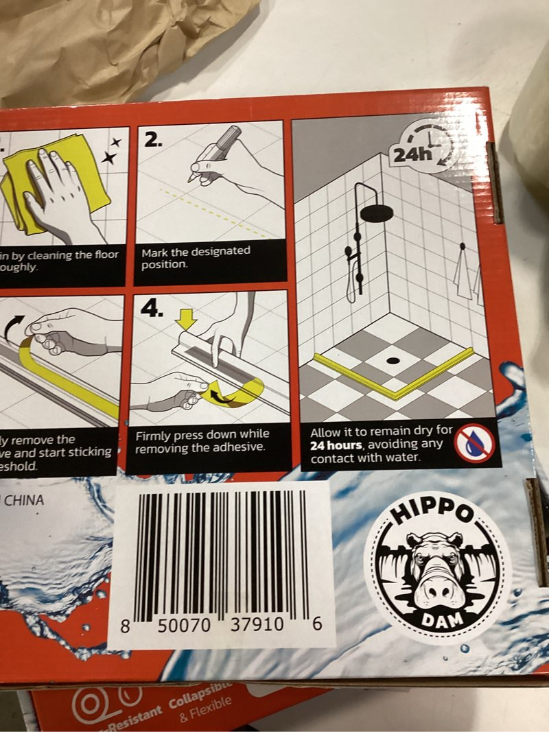 Condition photo showing New/Like New for Shower Threshold Water Dam Barrier 80" Rounded - Black Collapsible Shower Water Blocker - Guard for 