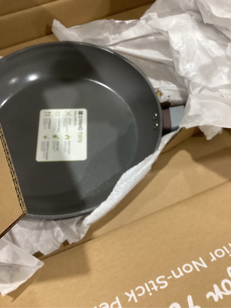 Condition photo showing As Is for Sanho 12 Inch Nonstick Frying Pan, PFAS & PFOA Free Ceramic Coating, Induction Compatible Cookware, Stay-Cool Bakelite Handle, Gray 12"