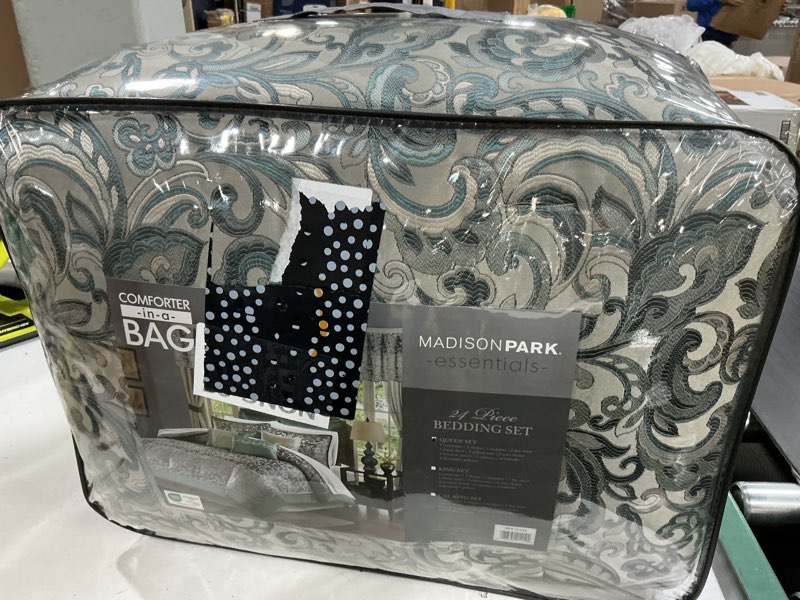 Condition photo showing Good Condition for madison park 24 piece faux silk paisley queen comforter set with matching curtains, down alternative hypoallergenic - teal, queen (90 in x 90 in) teal queen (90 in x 90 in) paisley