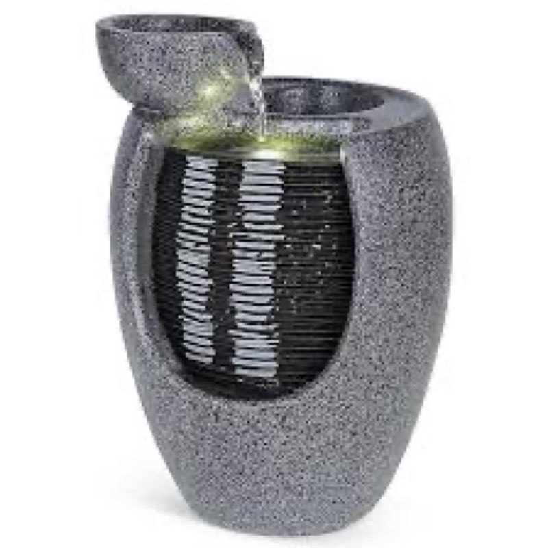 10\" Ceramic LED Tabletop Water Fountain with Plant Holder, Calming Indoor Decor for Desk, Office, or Home - Relaxing Waterfall Sound & Gentle Light for Meditation & Ambiance