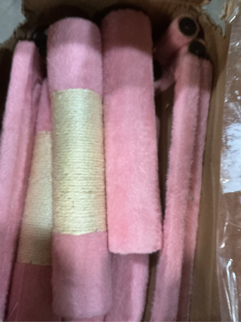 Condition photo showing New/Like New for cat tree, 68-inch cat tower for indoor cats, plush multi-level cat condo with 7 scratching posts, 2 perches, 2 caves, hammock (pink)