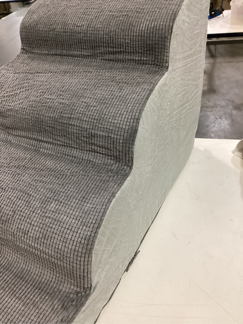 Condition photo showing Good Condition for Pet Stairs, Dog Stairs for Small Dogs, Dogs Steps, 5-Step Curved Dog Ramp for Bed, Couch, Sofa, Car and Chairs, Non-Slip Bottom Design, Cat Scratching Board, High Density Foam Portable Pet Step, Grey Grey 5 5-Step 22.6"H