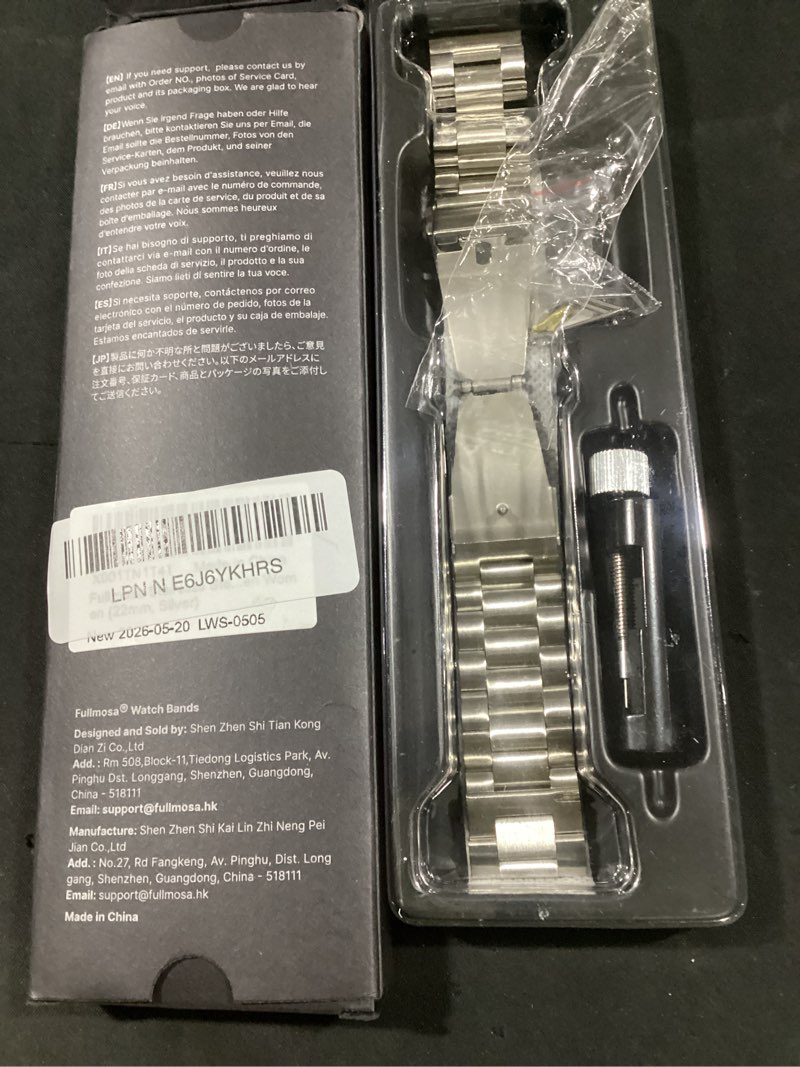 Condition photo showing Good Condition for fullmosa stainless steel watch band 16mm 18mm 19mm 20mm 22mm 24mm, quick release metal replacement strap with removable links, includes spring bars & link removal tool for men women (22mm, silver) silver 22mm(see diagram)
