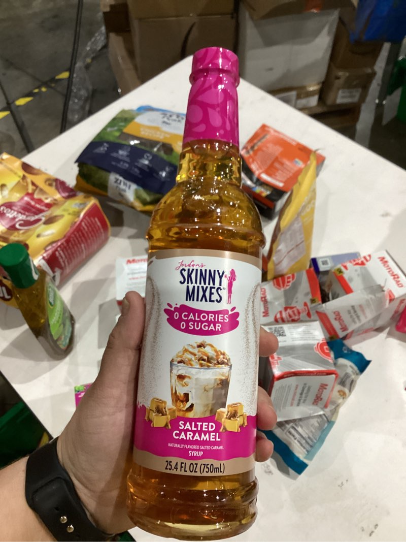 Condition photo showing New/Like New for Jordan's Skinny Mixes Sugar Free Coffee Syrup, Salted Caramel Coffee Flavoring Syrup, Zero Calorie Drink Mix, Lattes, Baking, Protein Shake or Cocktail, Dairy & Gluten Free, Kosher, 25.4 Fl Oz Salted Caramel 25.4 Fl Oz (Pack of 1)