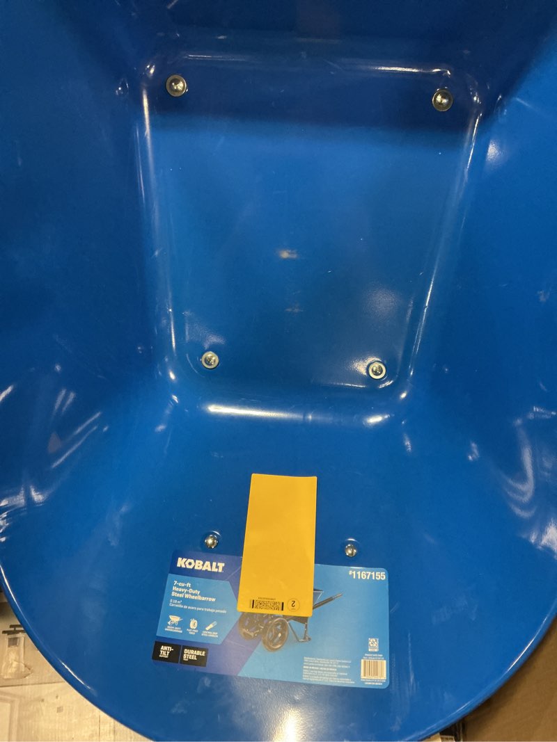 Condition photo showing As Is for kobalt 7-cu ft 2 wheel steel push wheelbarrow flat-free tire