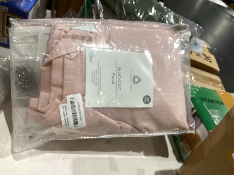 Condition photo showing As Is for Pinch Pleated Blackout Curtain Panels with Full Blackout Liner Linen Texture Window Treatment Sets with Back Tab for Living Room Bedroom Thermal Insulated Drape with 9 Hooks, 40"x90"x2, Pink 40"W x 90"L (Pack of 2) Pink