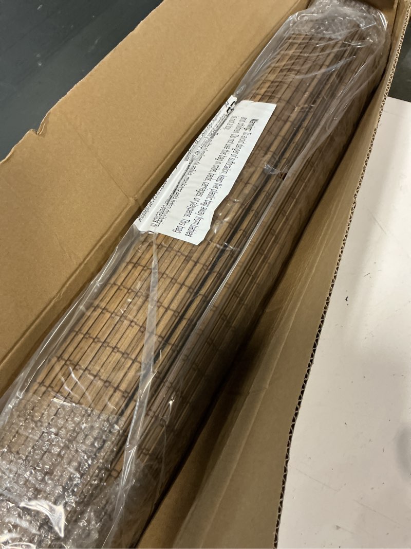 Condition photo showing Good Condition for lazblinds cordless bamboo roman shades, privacy blinds for interior windows, room darkening roll up bamboo blinds for home & patio, 28" w x 64" h, highfield teak pricacy - highfield teak 28" w x 64" h