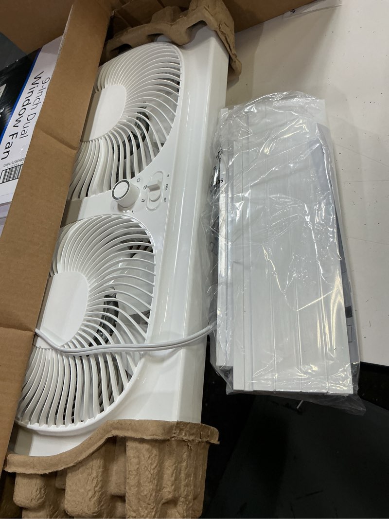 Condition photo showing Good Condition for mainstays 9'' 3-speed, reversable twin window fan, white