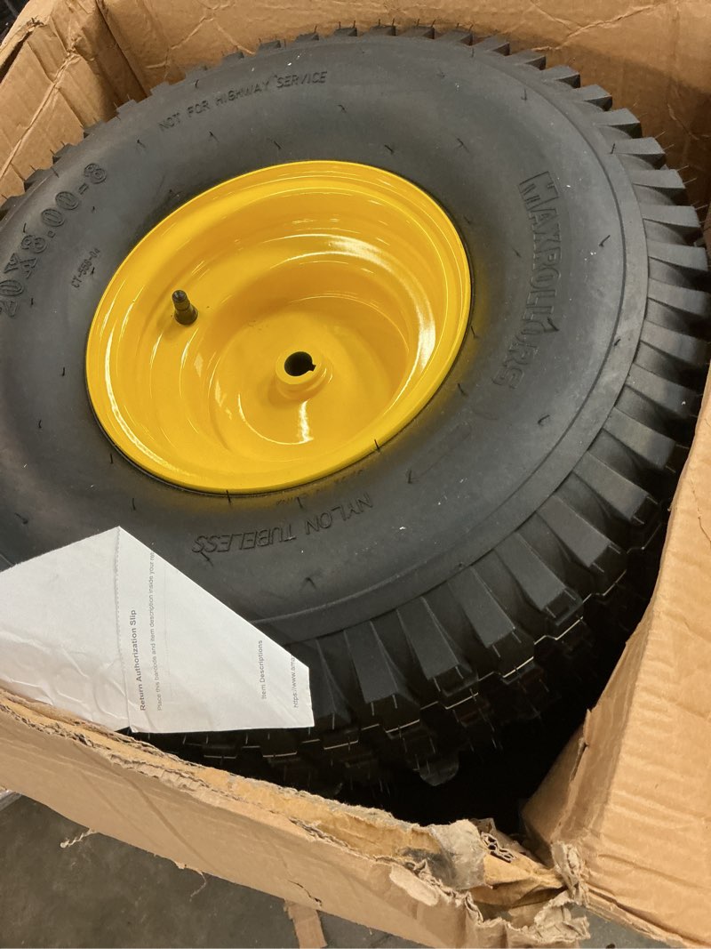 Condition photo showing Good Condition for maxrollors (2 pack) 20x8.00-8 lawn mowe tire and wheel tubeless, 3.5" offset hub, 3/4" borehole, 3/16" keyway, 4-ply, replacement 20x8-8 rear tire and wheel assemblies 20 x 8.00-8" tubeless (offset hub)