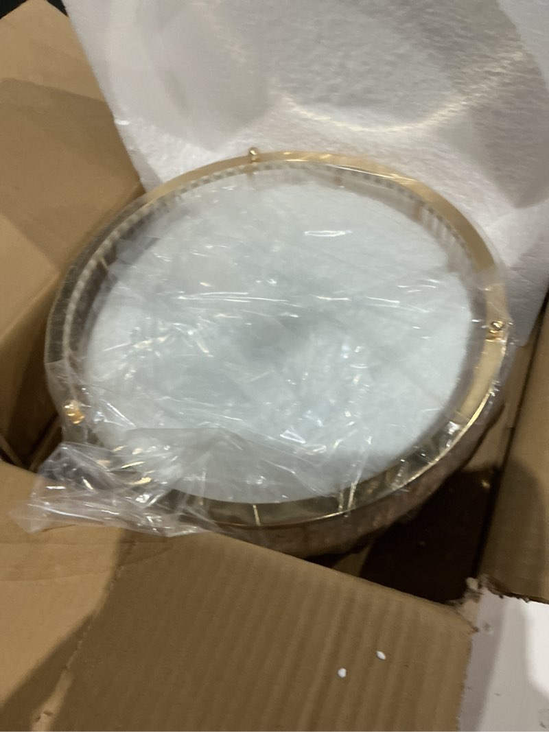 Condition photo showing Good Condition for hipiwe gold metal perfume tray - 12" round vanity makeup tray jewelry trinket organizer tray coffee table decorative tray dresser bathroom tray with acrylic column decor and clear glass base gold 12.2"
